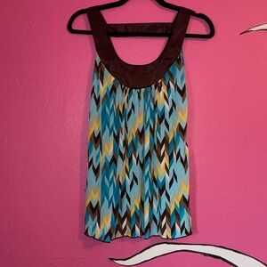 A. Byer Brown and Blue Chevron Top